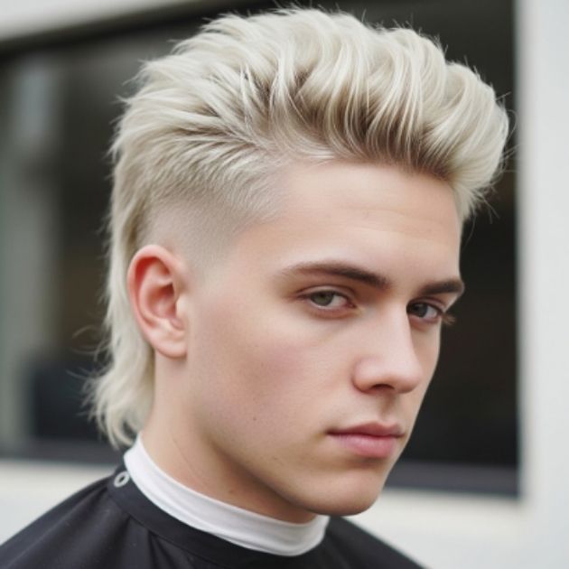 Blonde Burst Fade Mullet with Sharp Contrast