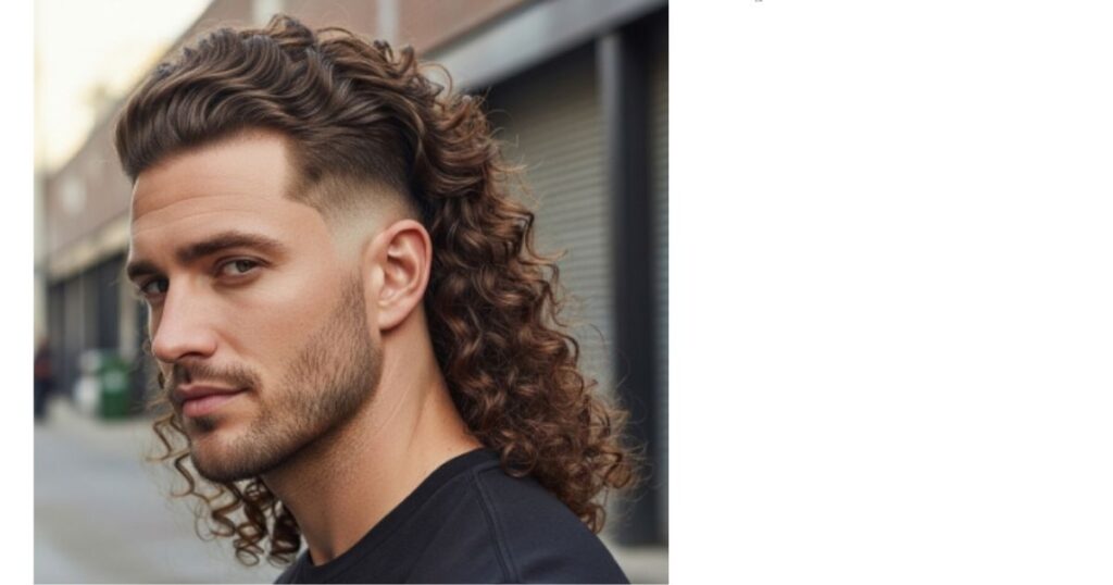 Long Curly Taper Fade Mullet