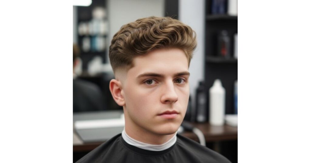 Low Taper Fade White Male with Curly or Wavy Top Style