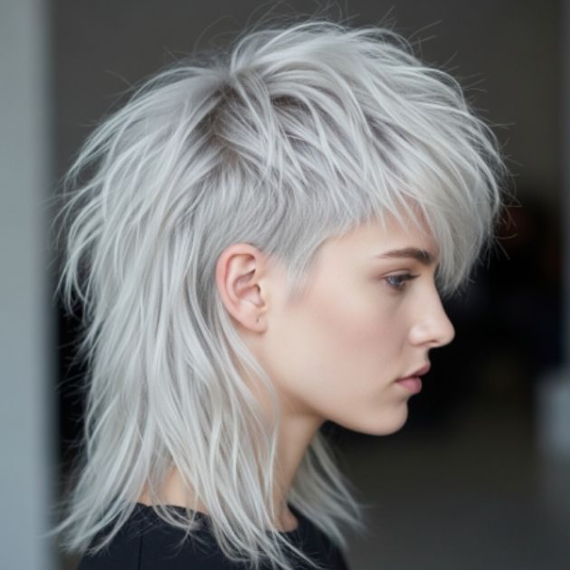 Platinum Blonde Mullet with Cool Tone Finish