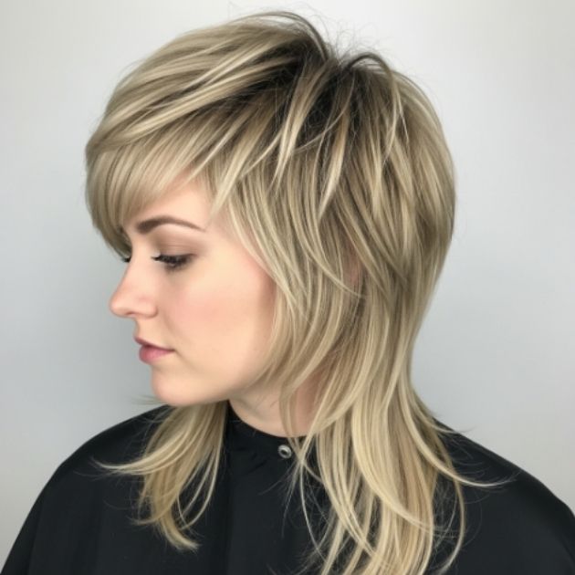 Sandy Blonde Mullet with Layered Texture