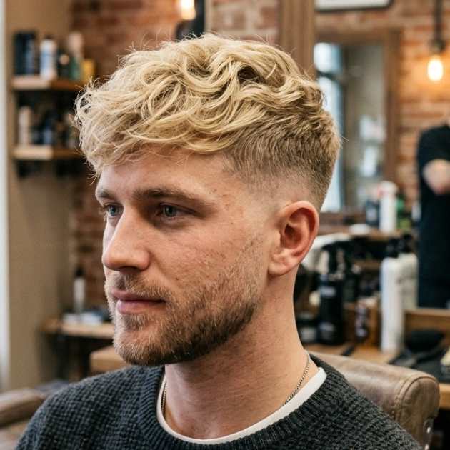 Blonde Textured Crop With Low Taper Fade