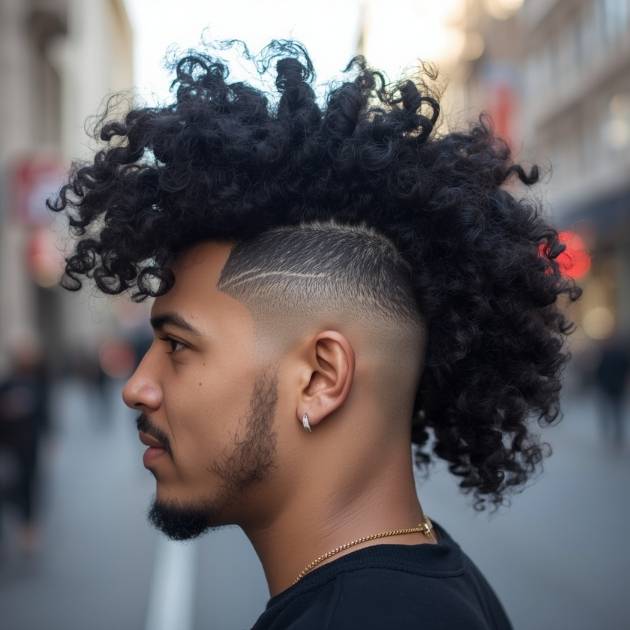 Curly Burst Fade Mohawk