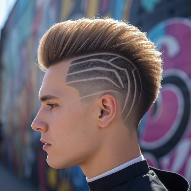 Burst Fade Mohawk with Design