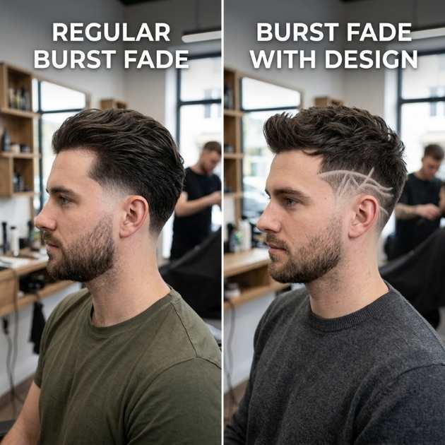 Burst Fade With Design vs Regular Burst Fade