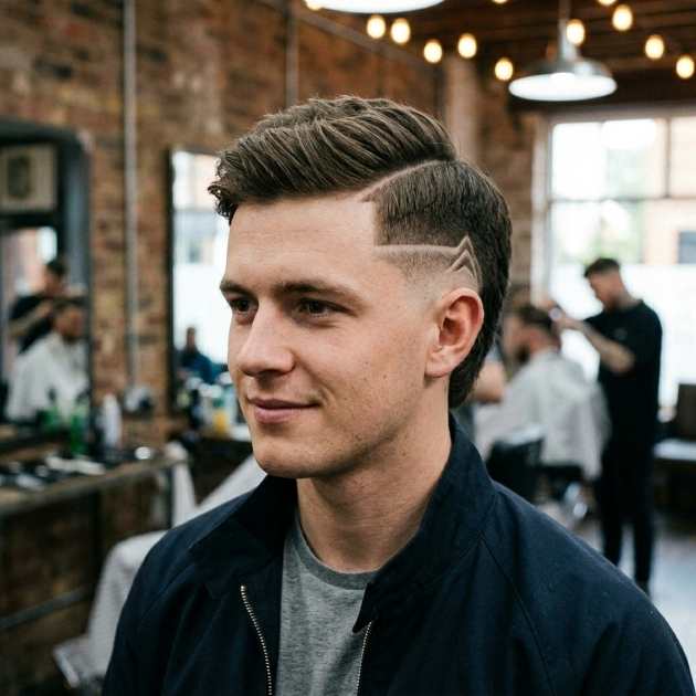 Burst Fade with Side Part, Hard Part & Design