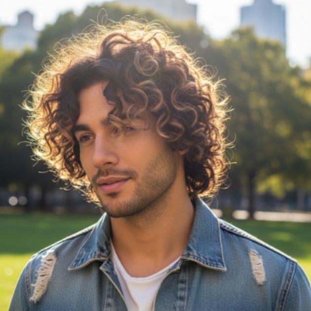 Curly Wolf Cut Men Medium Length