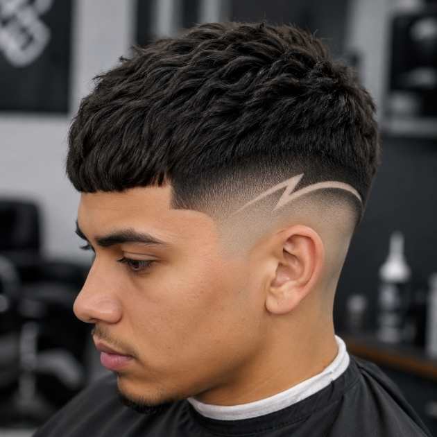 French Crop Mid Fade with Design