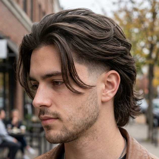 Layered Long Hair with a Taper Fade
