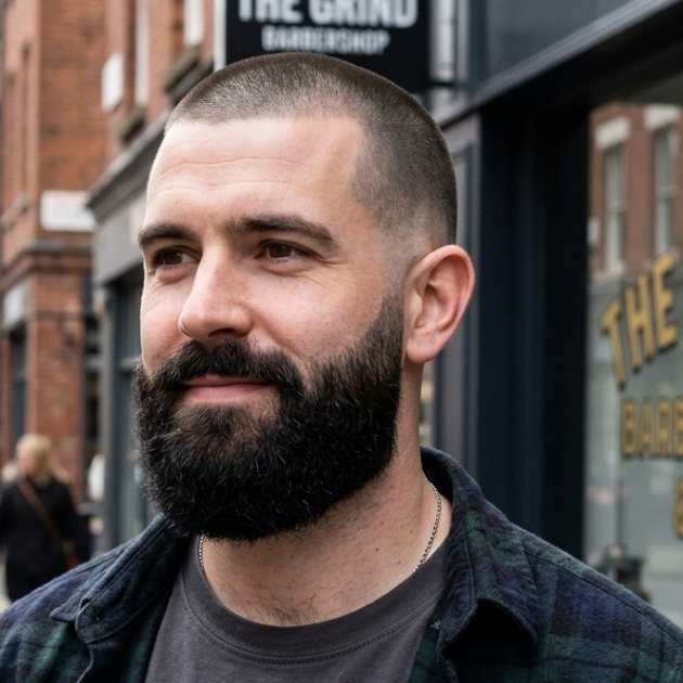 Low Taper Buzz with Full Beard