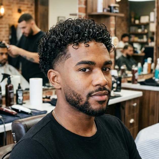 Low Taper Curly Wet Look
