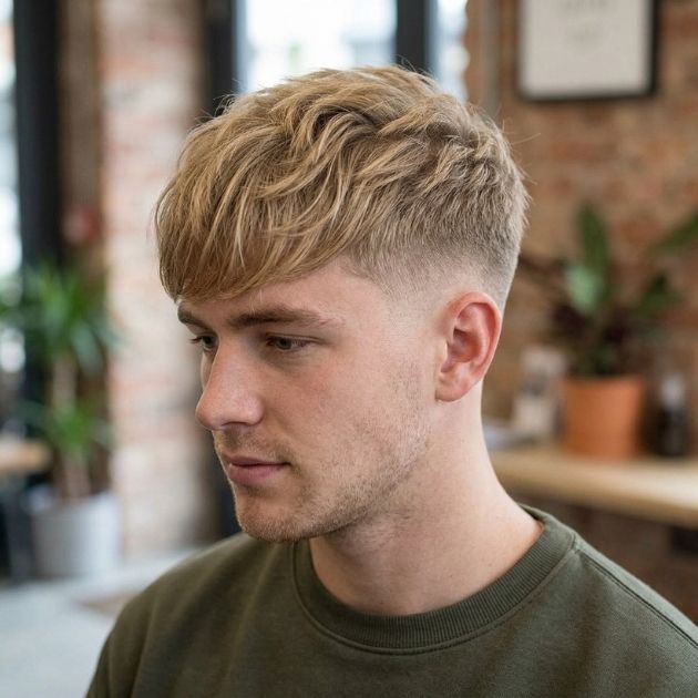 Low Taper Fade Blonde Hair Fringe