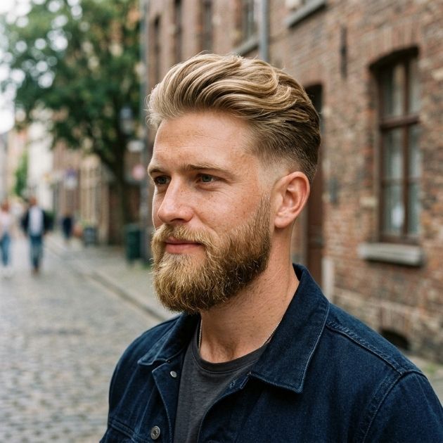 Low Taper Fade Blonde Hair With Beard