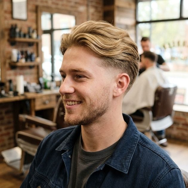 Low Taper Fade Blonde Hair with Natural Flow – clean, modern, and effortless style.