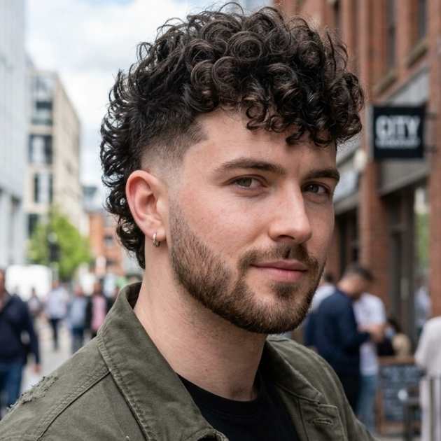 Low Taper Fade Curly Hair Mohawk Style