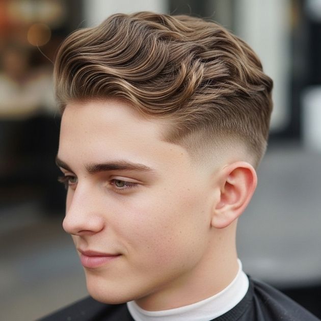 Low Taper Fade Fluffy Hair With Light Waves