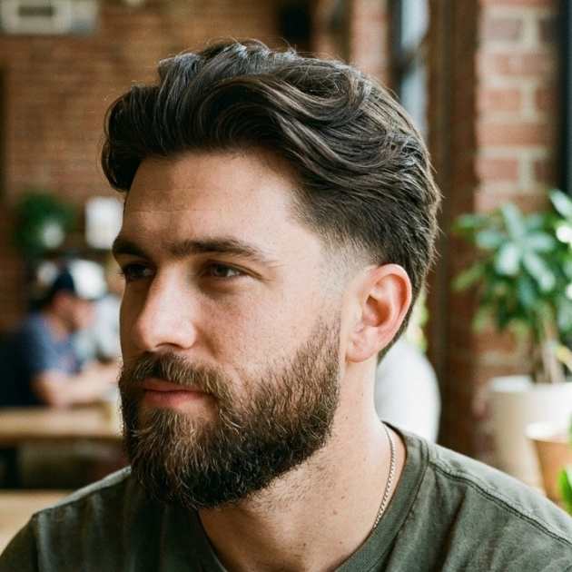 Low Taper Fade with Long Hair and Beard