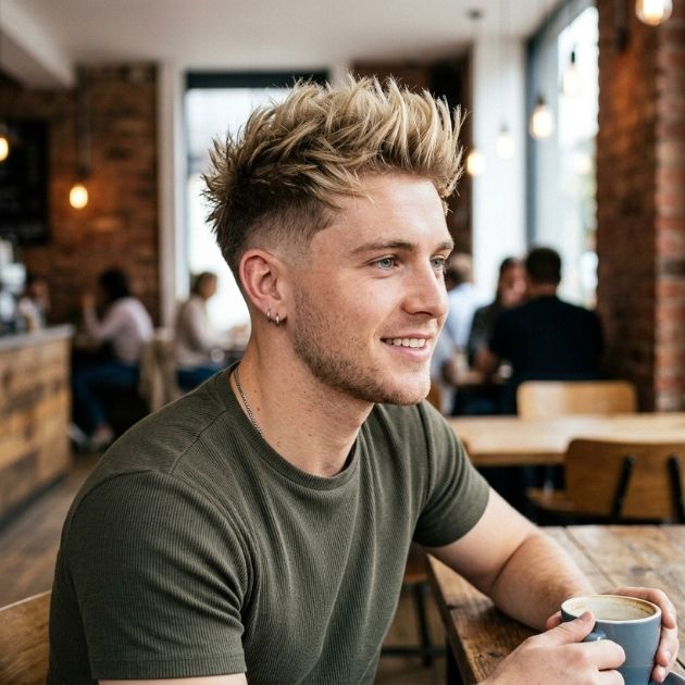 Low taper fade blonde spiky hair