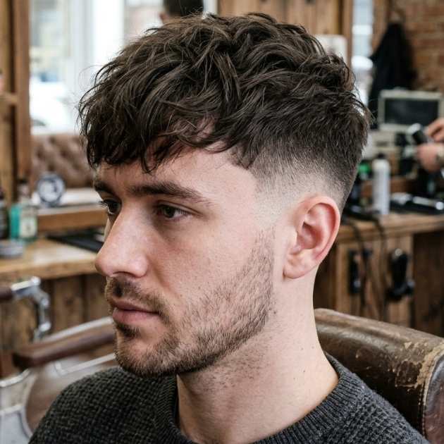 Textured Fringe With Low Taper Fade