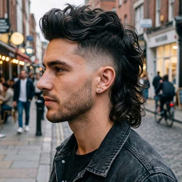 Wavy Faux Hawk Mullet Fade