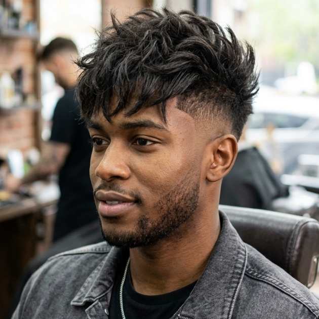 Blowout taper fade with textured fringe