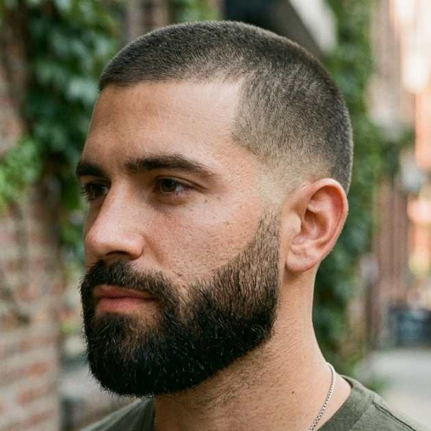 Buzz Cut with Beard and Burst Fade