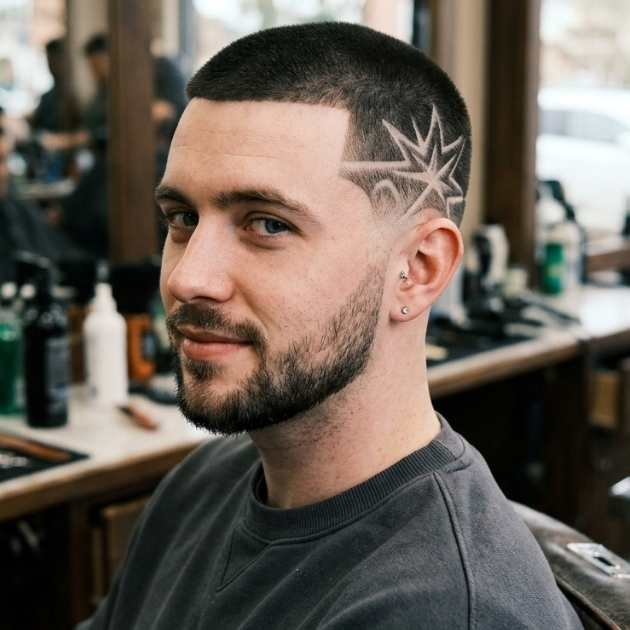 Buzz Cut with Hair Design Burst Fade