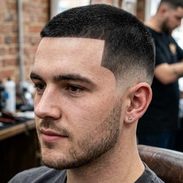 Buzz Cut with Line Up and Burst Fade