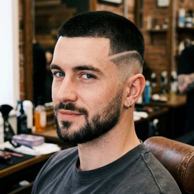 Buzz Cut with Surgical Line Burst Fade