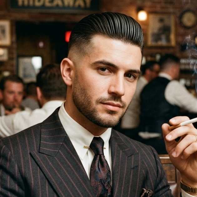 Classic Gangster Slicked Back Fade Haircut