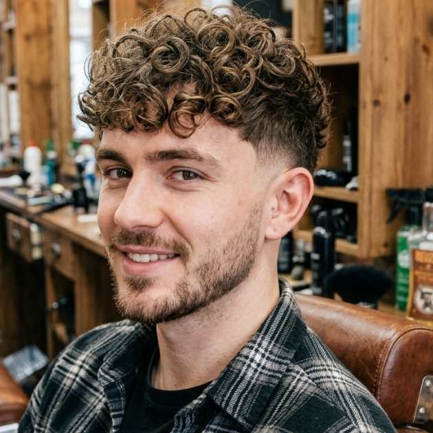 Curly Burst Fade with Fringe
