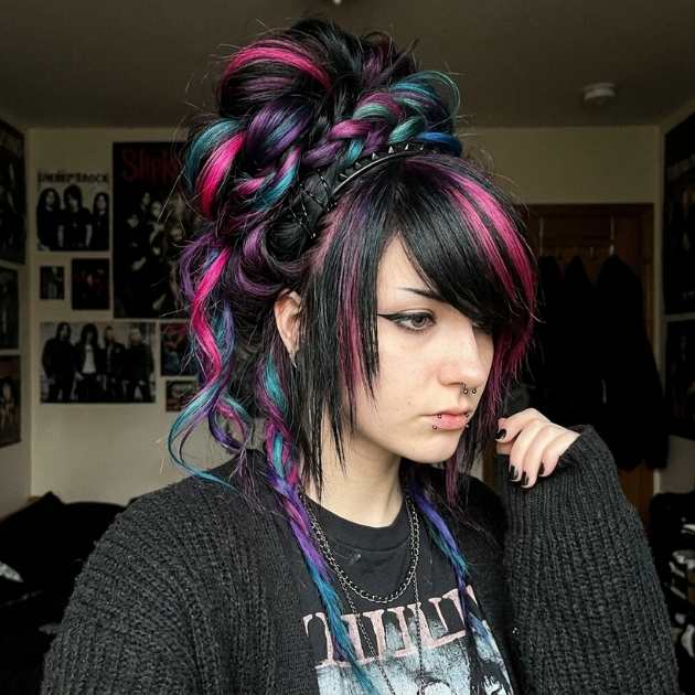Emo Multi-Colored Long Updo Hairstyle