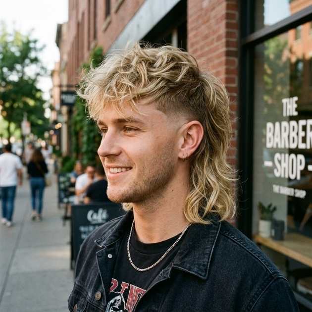 Blonde Modern Mullet Burst Fade