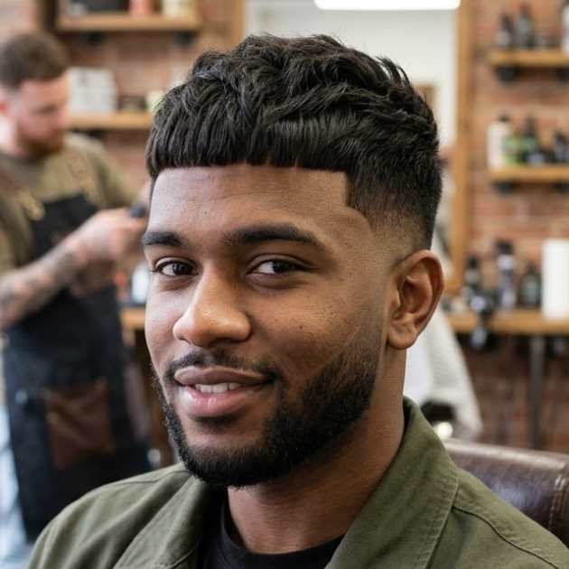 French Crop and Tapered Burst Fade Fringe