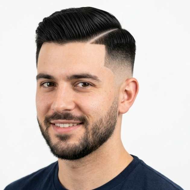 Hard Side Part with Mid Bald Fade