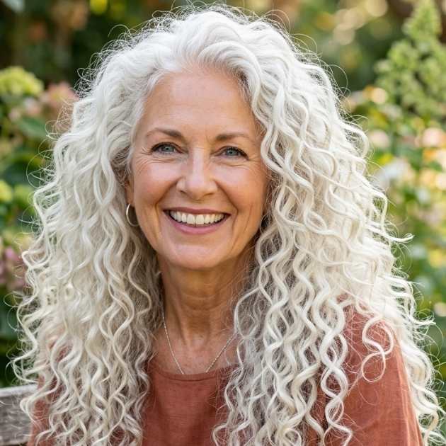 Long White Hairstyle With Tight Curls