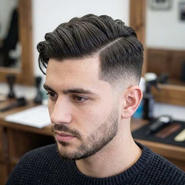 Mid Burst Fade Comb Over