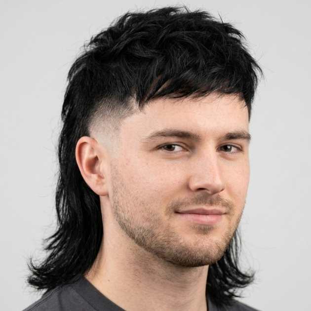 Mid Burst Fade Mullet