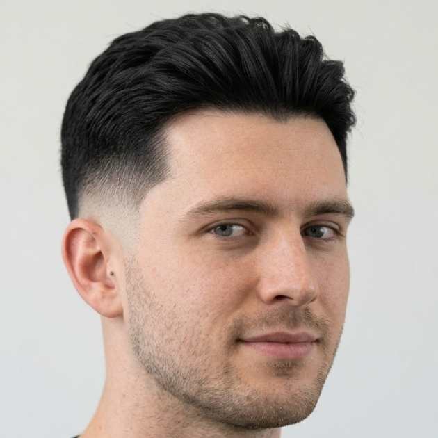 Straight Hair Mid Burst Fade