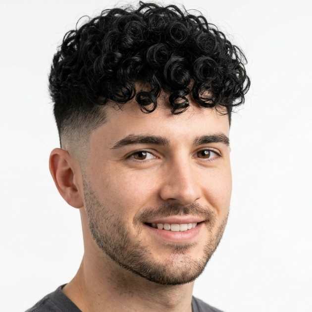 Thick Short Curly Hair with Faded Sides