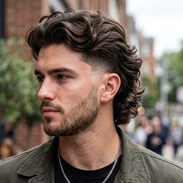 Wavy Modern Mullet Burst Fade